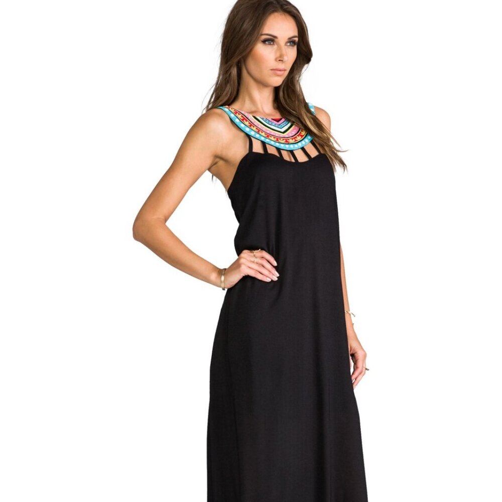 MARA HOFFMAN Beaded Neck Maxi Dress, Black + Multi, Sz XS